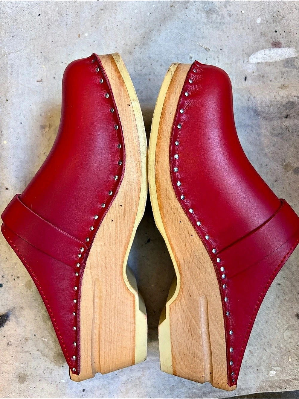 Troentorps of Sweden Red Studded Wooden Clogs EU 36